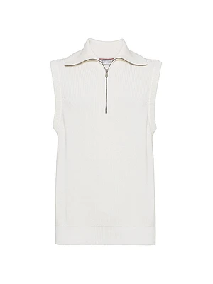 Cotton Half English Rib Sweater Vest with Zip