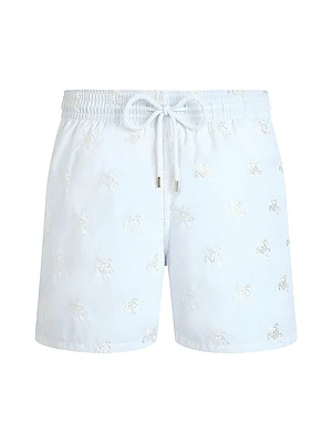 Embroidered Micro Ronde des Tortues Diagonal Swim Trunks