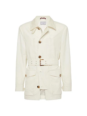 Water Resistant Techno Cotton Gabardine Belted Parka Jacket