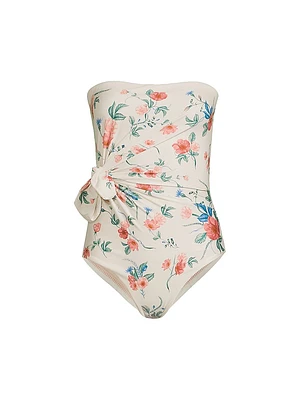 Morena Mosqueta Floral Tie Strapless One-Piece Swimsuit