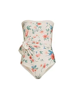 Morena Mosqueta Floral Tie Strapless One-Piece Swimsuit