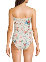 Morena Mosqueta Floral Tie Strapless One-Piece Swimsuit