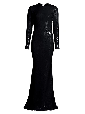 Sequin Open-Back Trumpet Gown