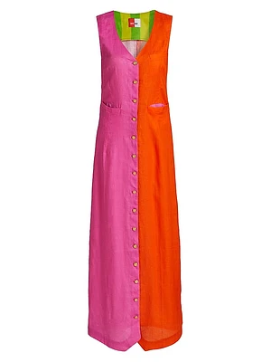 Colorblocked Linen Maxi Dress