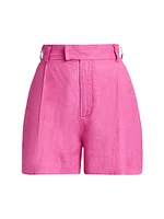 Pleated High-Rise Linen Shorts