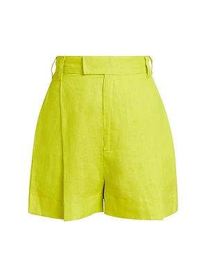 Pleated High-Rise Linen Shorts