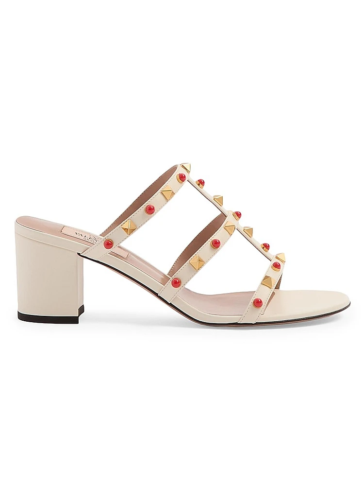 Rockstud Slide 60MM Sandals Calfskin with Cabochon Stones