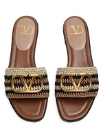 VLogo Signature Slide Sandals with Crochet Embroidery