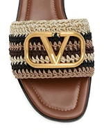 VLogo Signature Slide Sandals with Crochet Embroidery