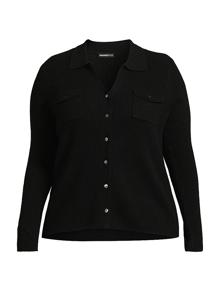 Cashmere Rib-Knit Button-Front Shirt