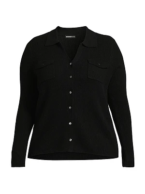Cashmere Rib-Knit Button-Front Shirt