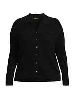 Cashmere Rib-Knit Button-Front Shirt