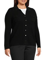 Cashmere Rib-Knit Button-Front Shirt