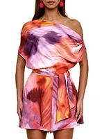 Edah Draped Printed Off-The-Shoulder Romper