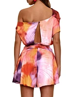 Edah Draped Printed Off-The-Shoulder Romper