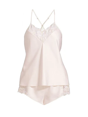Lacey 2-Piece Lace-Trimmed Satin Camisole Set