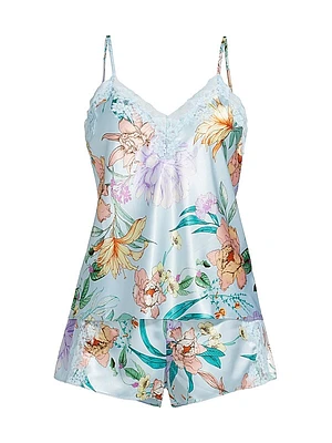 Josie 2-Piece Lace-TrimmedFloral Satin Camisole Set