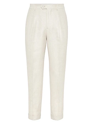 Linen, Wool and Silk Diagonal Leisure Fit Trousers