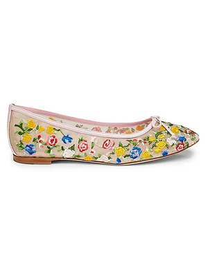 Verdino Verona Bow Floral Embroidery Ballet Flats