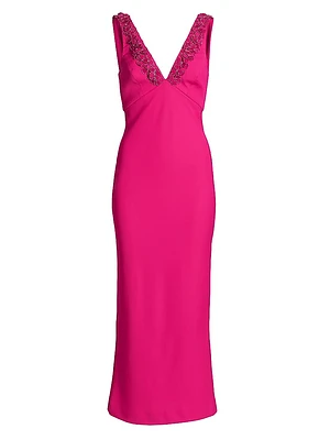 Kallie Beaded Floral Appliqué Gown