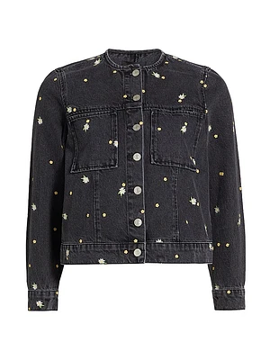 Lady Floral-Embroidery Cotton Denim Jacket