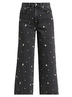 Getty Floral-Embroidered Wide-Leg Crop Jeans