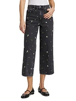 Getty Floral-Embroidered Wide-Leg Crop Jeans