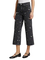 Getty Floral-Embroidered Wide-Leg Crop Jeans