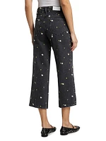 Getty Floral-Embroidered Wide-Leg Crop Jeans