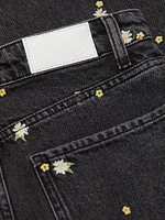 Getty Floral-Embroidered Wide-Leg Crop Jeans