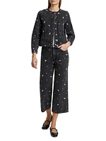 Getty Floral-Embroidered Wide-Leg Crop Jeans