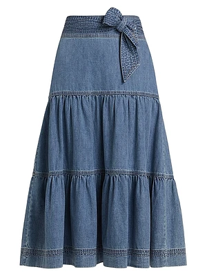 Armida Cotton Tiered A-Line Midi-Skirt