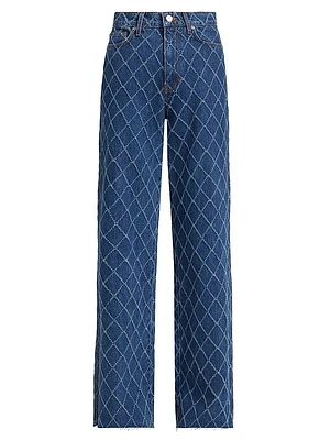 Taylor Diamond Stitch High-Rise Wide-Leg Jeans