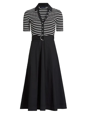 Delise Striped Stretch Cotton Midi-Dress