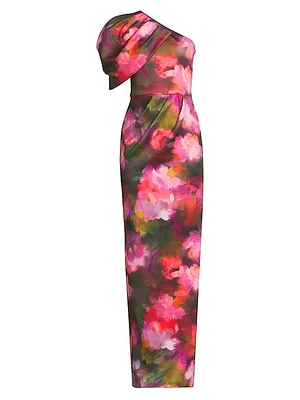 Egan Floral Puff One-Shoulder Gown