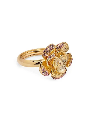 Goldtone & Strass Crystal Flower Ring