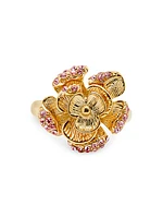 Goldtone & Strass Crystal Flower Ring