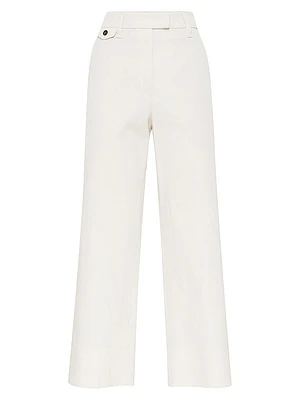 Cotton and Linen Cover Cropped Chino Trousers with Monili