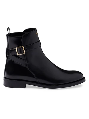 Brushed Leather Ankle Boots with Strap