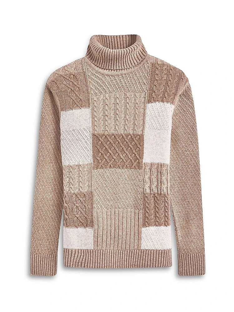 Wool-Cotton Patchwork Turtleneck Sweater