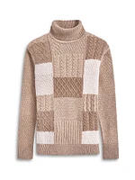 Wool-Cotton Patchwork Turtleneck Sweater
