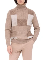 Wool-Cotton Patchwork Turtleneck Sweater