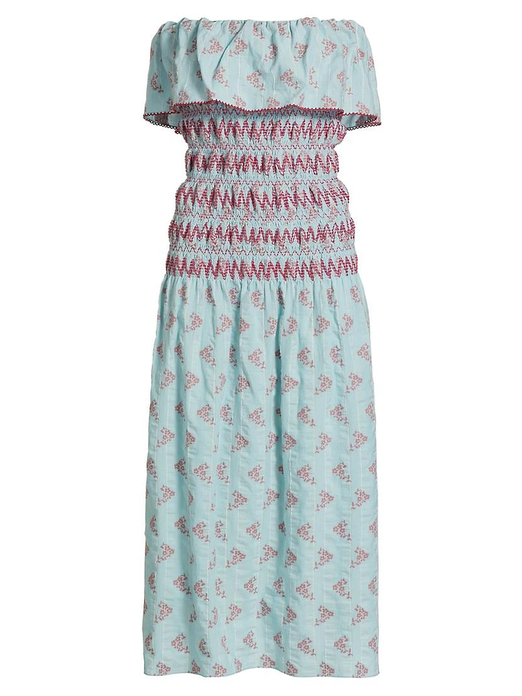 Ashton Floral Smocked Cotton-Blend Strapless Dress