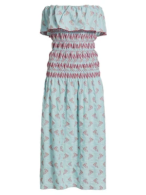 Ashton Floral Smocked Cotton-Blend Strapless Dress