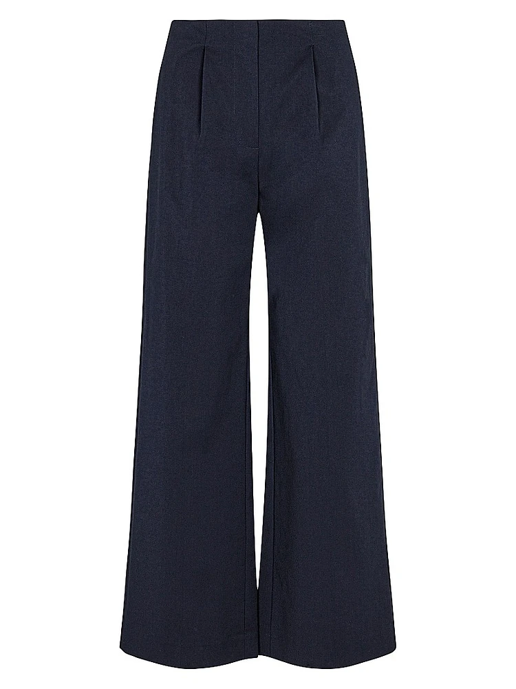 Cotton Sateen Wide-Leg Trousers