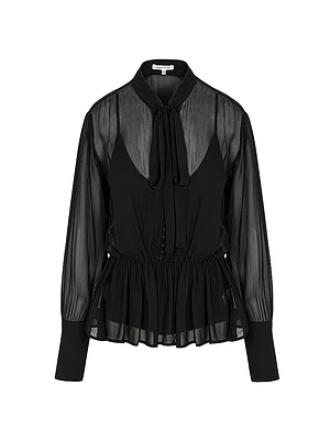 Tieneck Button-Front Blouse