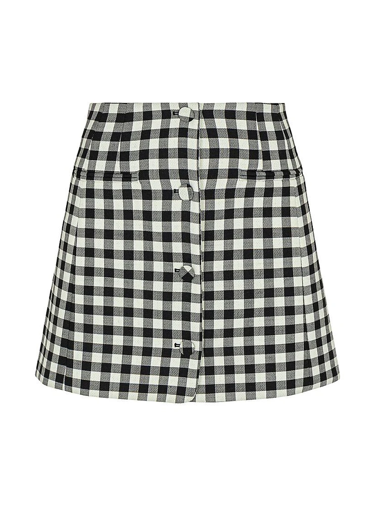 Phillipa Check Button-Front Miniskirt
