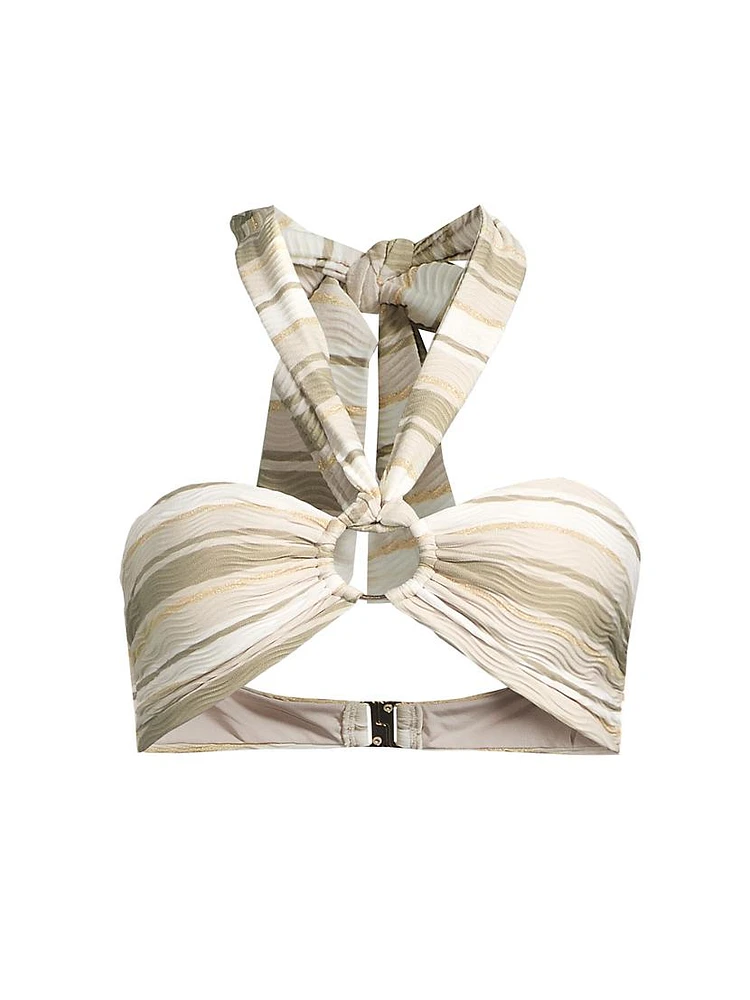 Marie Striped Metallic Halter Bikini Top