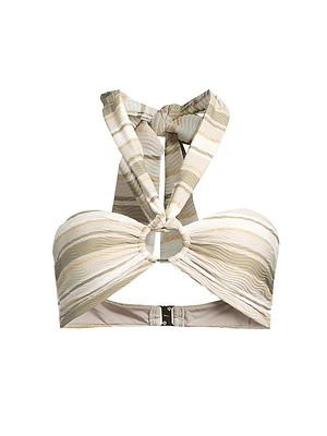 Marie Striped Metallic Halter Bikini Top