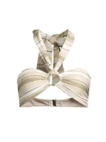 Marie Striped Metallic Halter Bikini Top